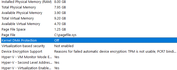 How to Check if your Windows System supports Kernel DMA Protection