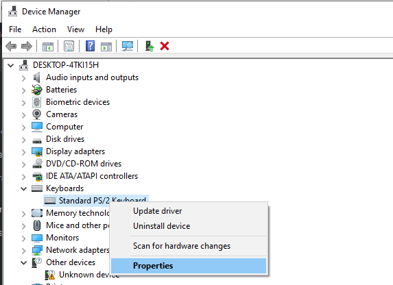 device manager keyboard