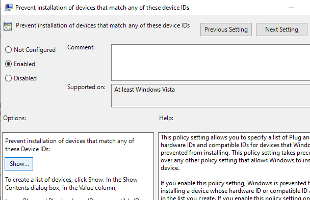 enable device restriction