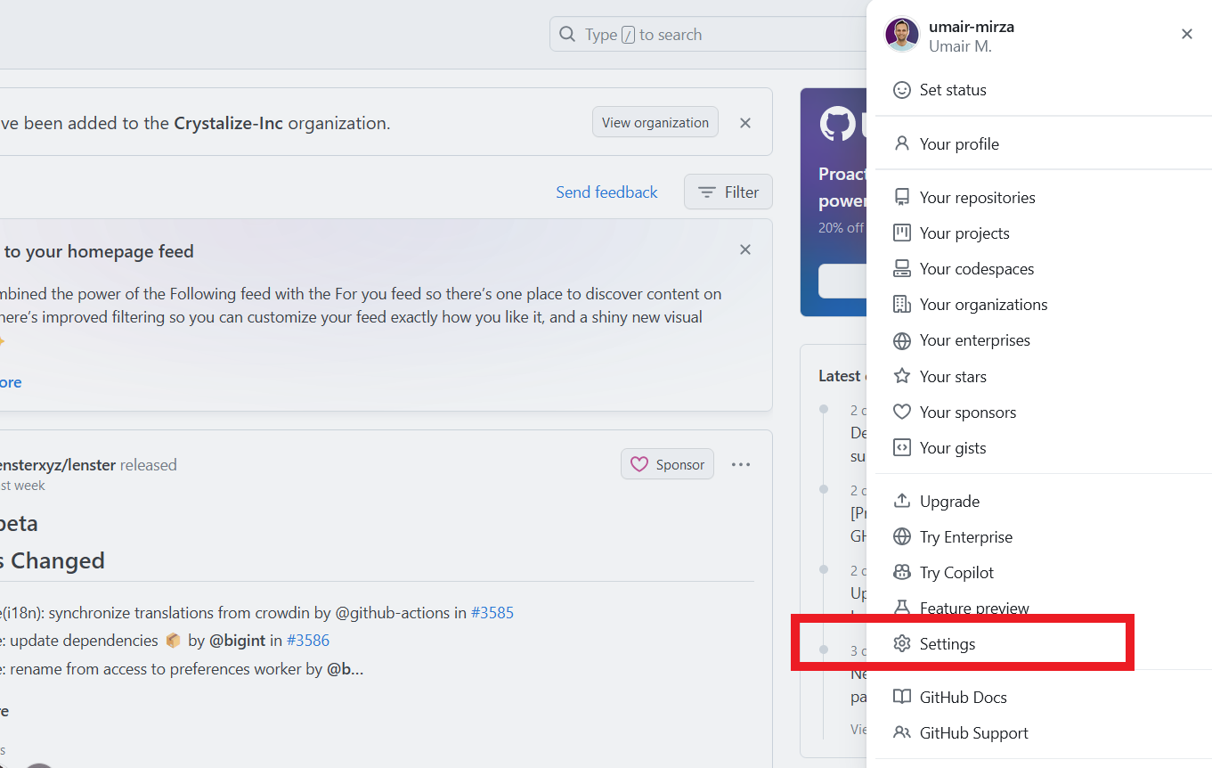 github settings
