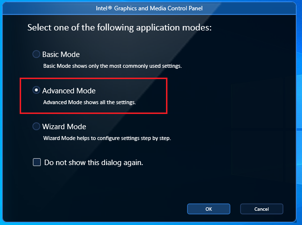 Intel graphics advanced mode