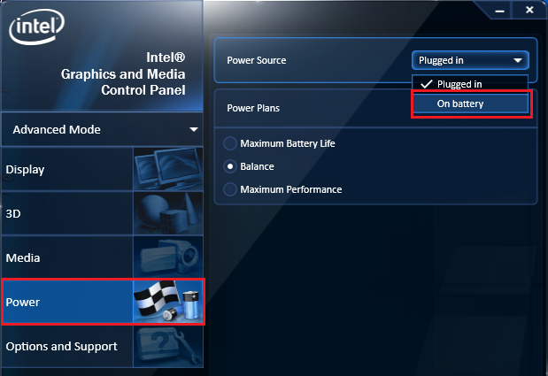 Intel power settings