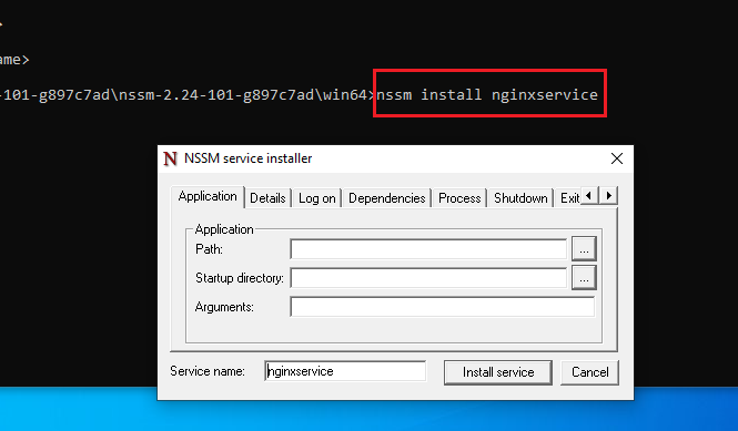 nssm install service
